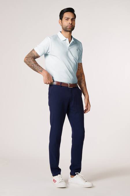 S&N By Shantnu Nikhil_Blue Embroidery Light Slim Fit Designer T-shirt_Online_at_Aza_Fashions