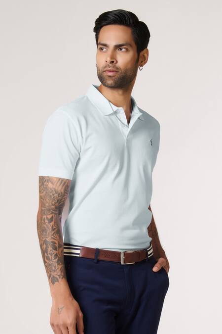 Buy_S&N By Shantnu Nikhil_Blue Embroidery Light Slim Fit Designer T-shirt_Online_at_Aza_Fashions