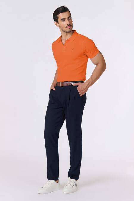 S&N By Shantnu Nikhil_Orange Embroidery Slim Fit Designer T-shirt_Online_at_Aza_Fashions