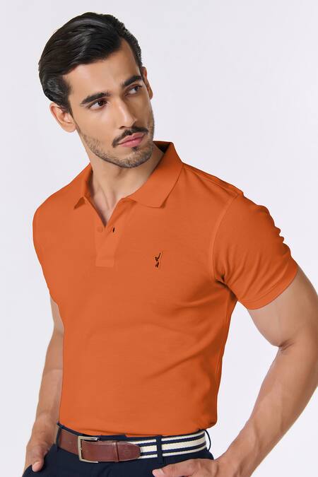 Buy_S&N By Shantnu Nikhil_Orange Embroidery Slim Fit Designer T-shirt_Online_at_Aza_Fashions