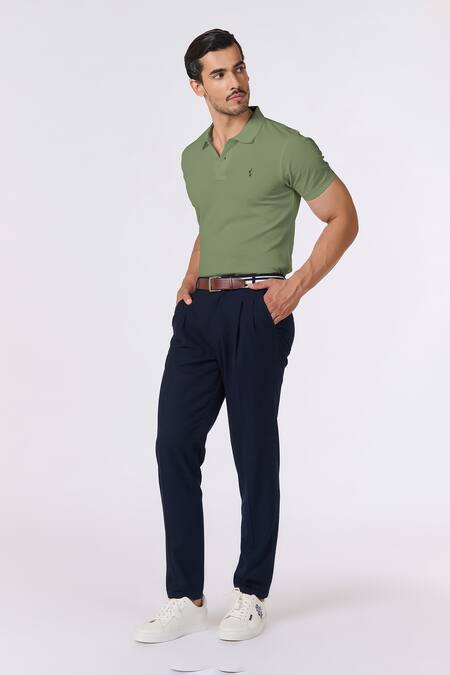 S&N By Shantnu Nikhil_Green Embroidery Sage Slim Fit Designer T-shirt_Online_at_Aza_Fashions