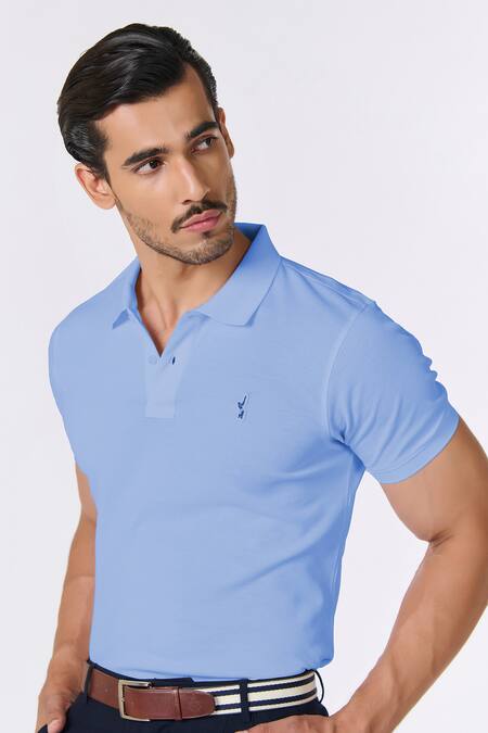 S&N By Shantnu Nikhil_Blue Embroidery Slate Slim Fit T-shirt_Online_at_Aza_Fashions