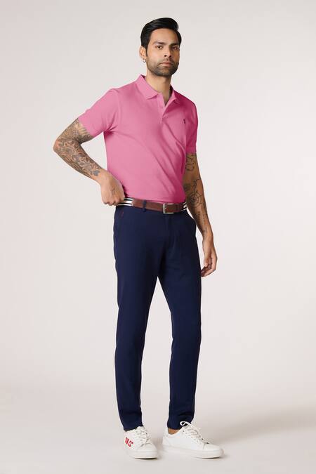 S&N By Shantnu Nikhil_Pink Embroidery Candy Slim Fit T-shirt_Online_at_Aza_Fashions