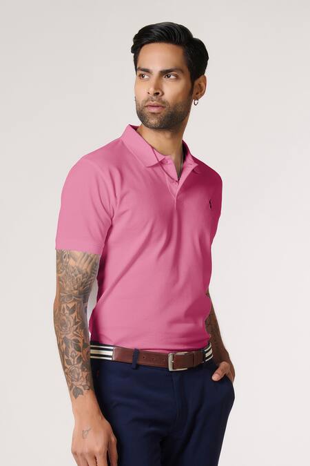 Buy_S&N By Shantnu Nikhil_Pink Embroidery Candy Slim Fit T-shirt_Online_at_Aza_Fashions