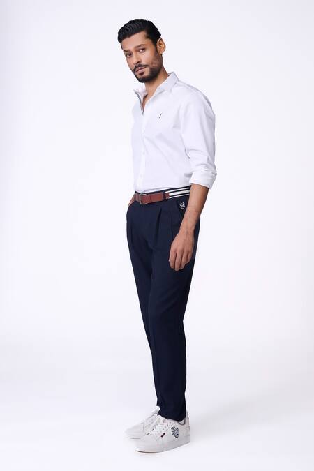 S&N By Shantnu Nikhil_White Cotton, Lycra Embroidery Slim Fit Designer Shirt_Online_at_Aza_Fashions
