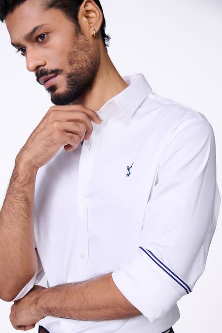 Buy_S&N By Shantnu Nikhil_White Cotton, Lycra Embroidery Slim Fit Designer Shirt_Online_at_Aza_Fashions