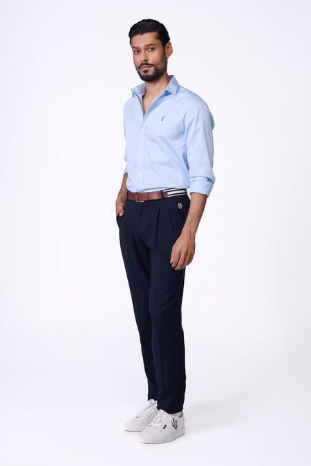 S&N By Shantnu Nikhil_Blue Cotton, Lycra Embroidery Light Slim Fit Designer Shirt_Online_at_Aza_Fashions