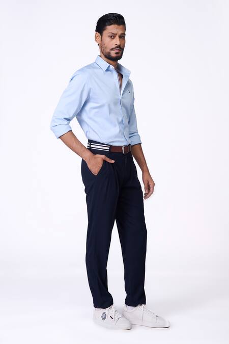 Buy_S&N By Shantnu Nikhil_Blue Cotton, Lycra Embroidery Light Slim Fit Designer Shirt_Online_at_Aza_Fashions
