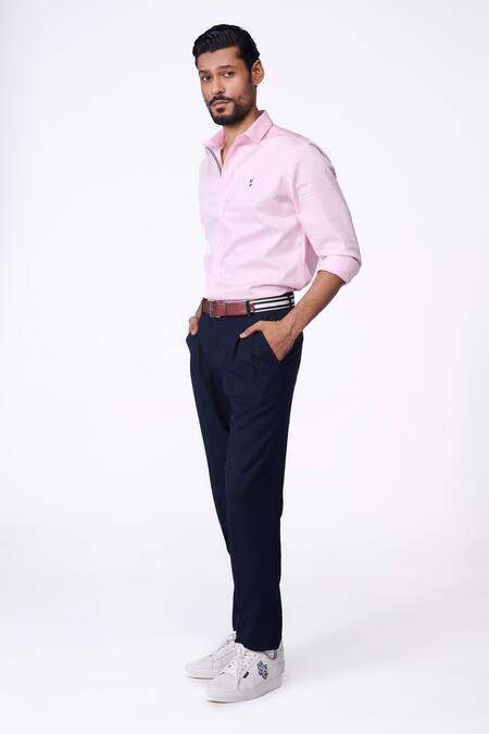 S&N By Shantnu Nikhil_Pink Cotton, Lycra Embroidery Light Slim Fit Designer Shirt_Online_at_Aza_Fashions