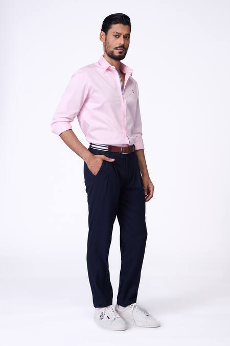 Buy_S&N By Shantnu Nikhil_Pink Cotton, Lycra Embroidery Light Slim Fit Designer Shirt_Online_at_Aza_Fashions