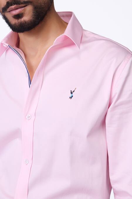 Shop_S&N By Shantnu Nikhil_Pink Cotton, Lycra Embroidery Light Slim Fit Designer Shirt_Online_at_Aza_Fashions