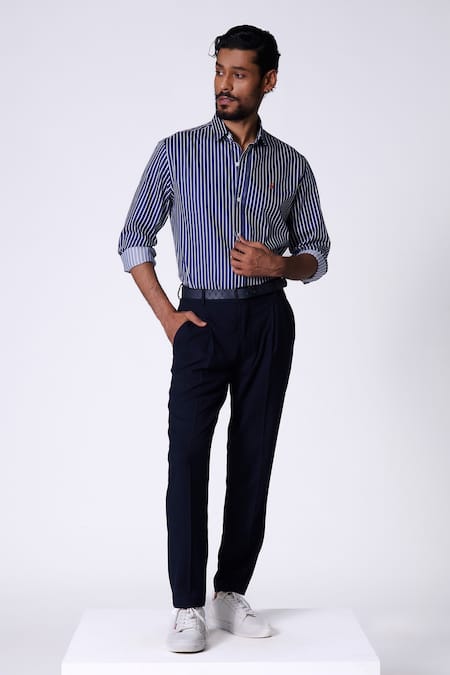 S&N by Shantnu Nikhil Navy Striped Slim Fit Shirt 