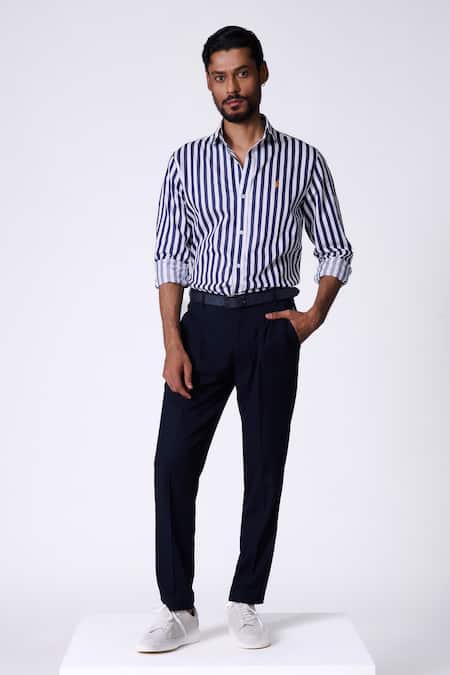 S&N by Shantnu Nikhil Navy Striped Designer Shirt 