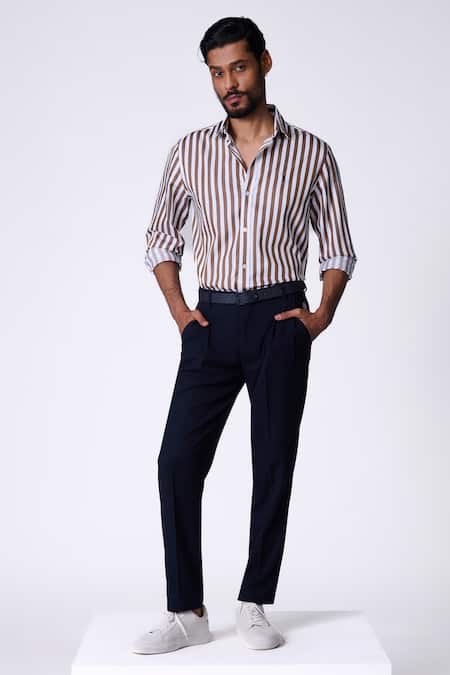 S&N by Shantnu Nikhil Brown Striped Designer Shirt 