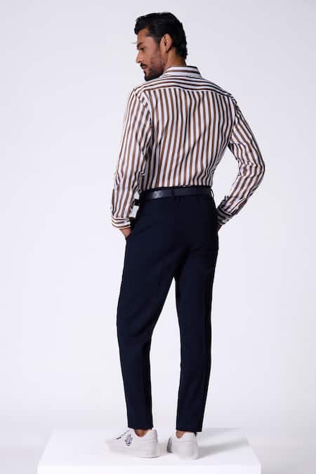 Shop S&N By Shantnu Nikhil Brown Cotton Embroidery Striped Designer Shirt at Aza Fashions Shop_S&N By Shantnu Nikhil_Brown Cotton Embroidery Striped Designer Shirt_at_Aza_Fashions