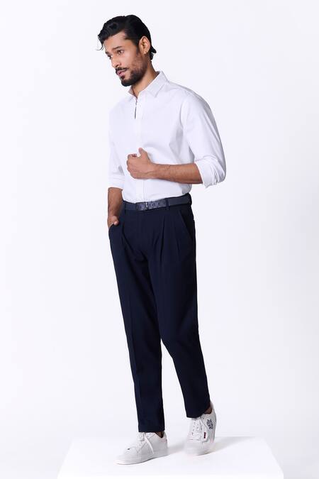 S&N By Shantnu Nikhil_White Cotton, Lycra Slim Fit Designer Shirt_Online_at_Aza_Fashions