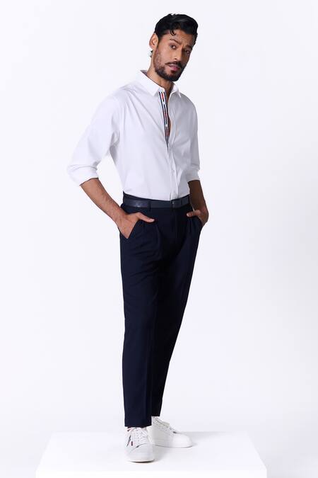 Buy_S&N By Shantnu Nikhil_White Cotton, Lycra Slim Fit Designer Shirt_Online_at_Aza_Fashions
