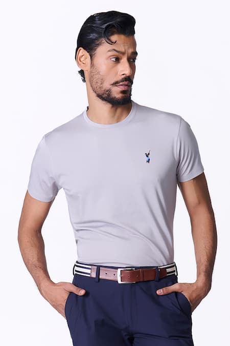 Shop_S&N By Shantnu Nikhil_Blue Spandex Embroidery Navy Slim Fit Trouser_Online_at_Aza_Fashions