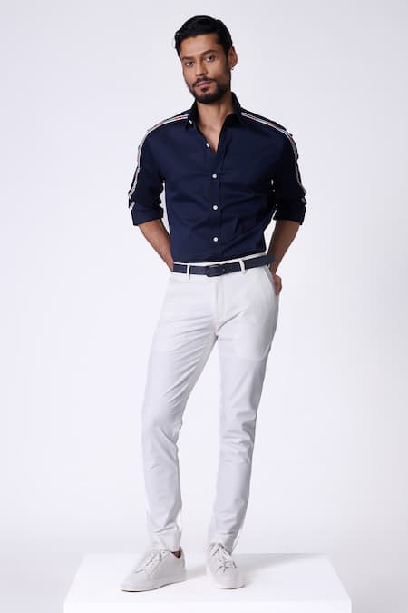 S&N by Shantnu Nikhil Slim Fit White Spandex Trouser 
