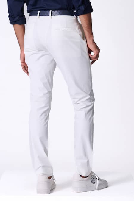 S&N By Shantnu Nikhil_White Spandex Slim Fit Trouser_Online_at_Aza_Fashions