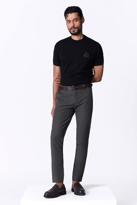 S&N by Shantnu Nikhil Olive Slim Fit Trouser 