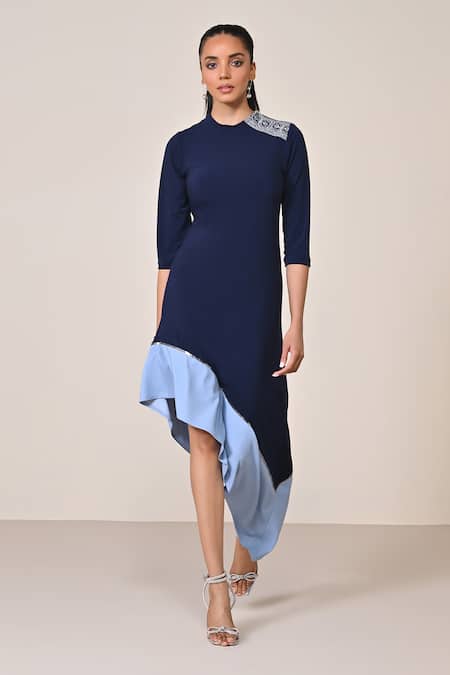 S&N by Shantnu Nikhil Embroidered Denim Blue Dress 