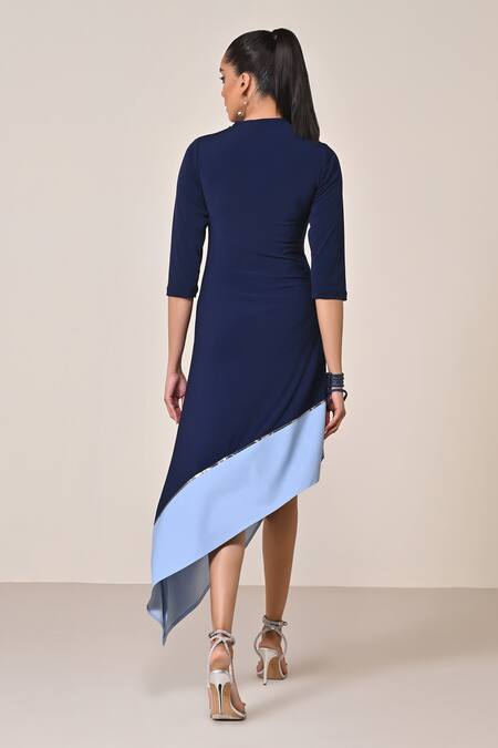 Shop S&N By Shantnu Nikhil Blue Viscose, Spandex, Jersey Embroidery Round Neck Denim Dress at Aza Fashions Shop_S&N By Shantnu Nikhil_Blue Viscose, Spandex, Jersey Embroidery Round Neck Denim Dress_at_Aza_Fashions