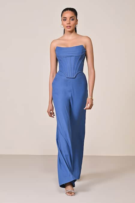 S&N by Shantnu Nikhil Denim Blue Corset Jumpsuit 