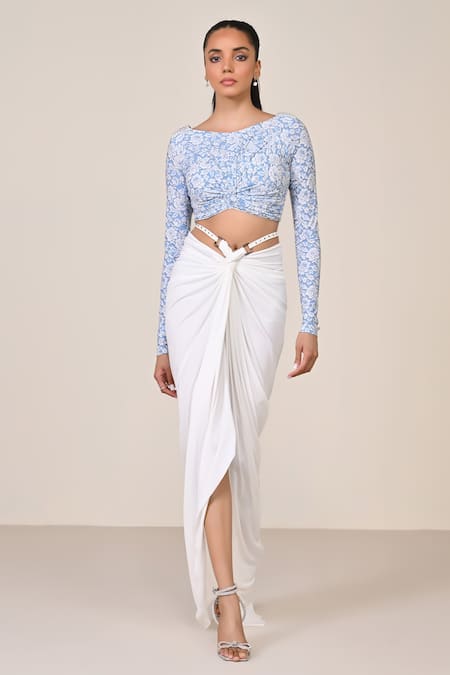S&N by Shantnu Nikhil Light Blue Designer Top with Patchwork 