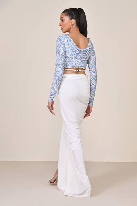 Shop S&N By Shantnu Nikhil Blue Jersey, Spandex Boat Neck Light Designer Top With Patchwork at Aza Fashions Shop_S&N By Shantnu Nikhil_Blue Jersey, Spandex Boat Neck Light Designer Top With Patchwork_at_Aza_Fashions