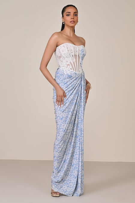 Buy S&N By Shantnu Nikhil Blue Jersey, Spandex, Lace Embroidery Sweetheart Light Applique Corset Gown Online at Aza Fashions Buy_S&N By Shantnu Nikhil_Blue Jersey, Spandex, Lace Embroidery Sweetheart Light Applique Corset Gown_Online_at_Aza_Fashions