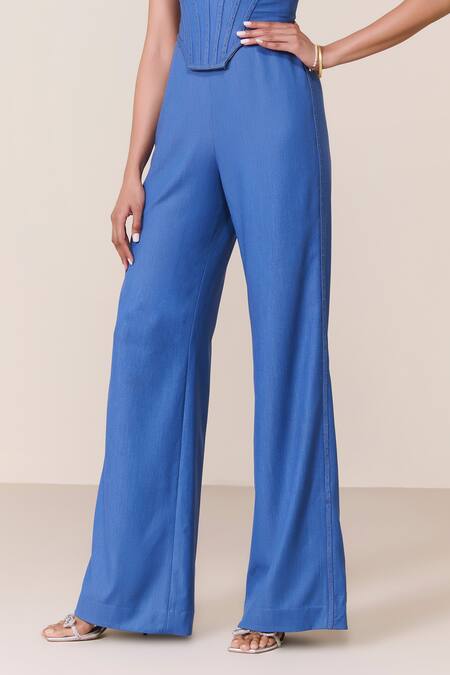 S&N By Shantnu Nikhil_Blue Viscose, Spandex Dark Denim Slim Fit Designer Pant_Online_at_Aza_Fashions