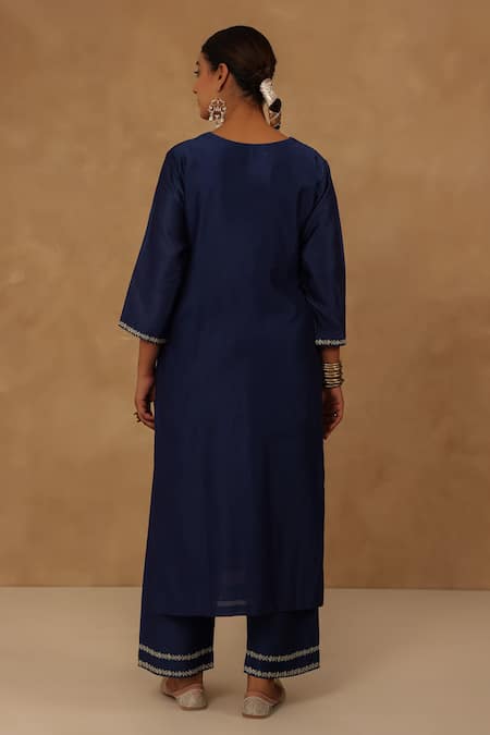Charu Makkar Navy Blue Silk Chanderi Kurta Pant Set 