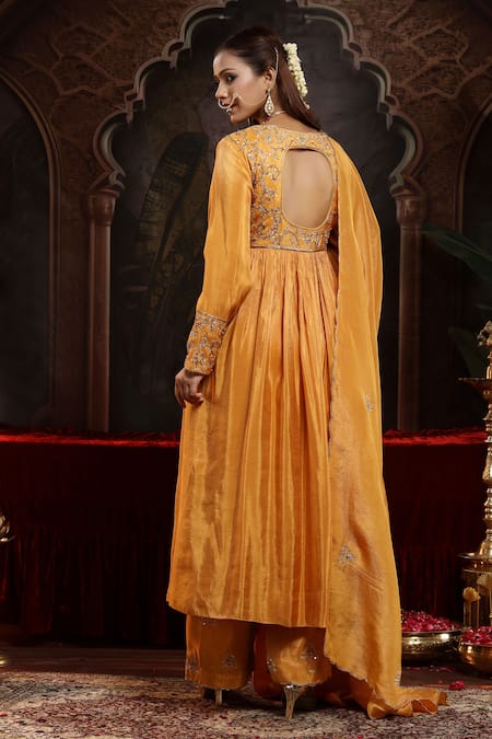 Miku Kumar Mustard Hand Embroidered Anarkali Set 