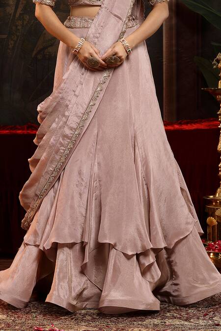 Shop_Miku Kumar_Lilac Tissue, Organza Embroidery Square Neck Hand Lehenga Set _Online_at_Aza_Fashions