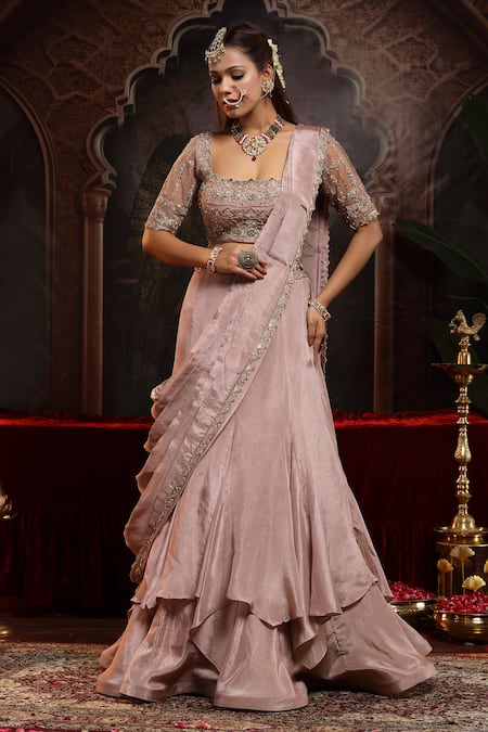 Miku Kumar Lilac Hand Embroidered Lehenga Set 