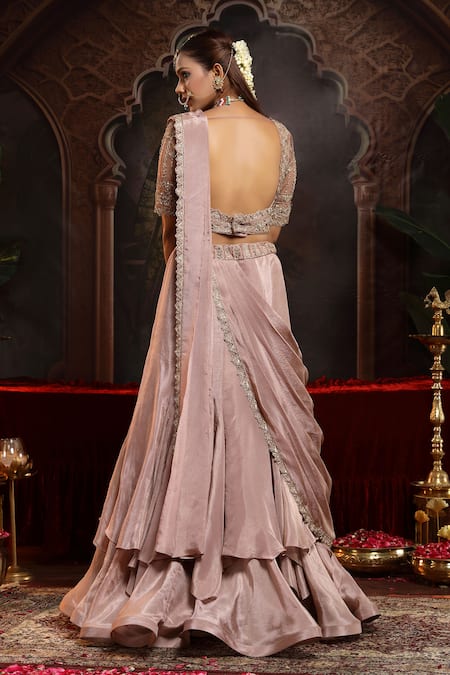 Miku Kumar Lilac Hand Embroidered Lehenga Set 