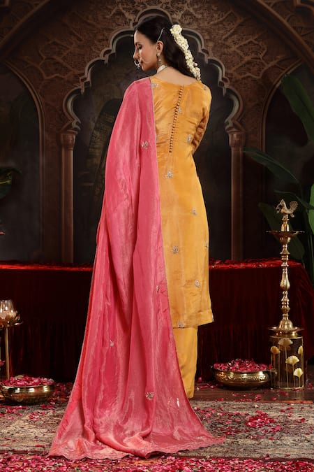 Miku Kumar Yellow Hand Embroidered Vanya Suit Set 