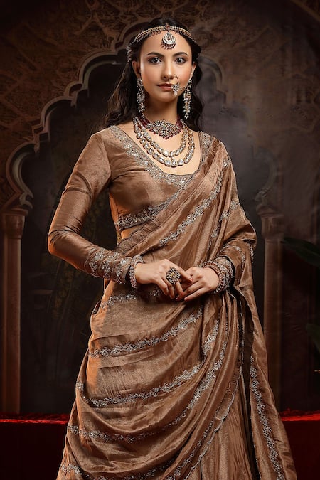 Buy Miku Kumar Brown Tissue, Organza Embroidery Scoop Neck Amara Copper Lehenga Set Online at Aza Fashions Buy_Miku Kumar_Brown Tissue, Organza Embroidery Scoop Neck Amara Copper Lehenga Set _Online_at_Aza_Fashions