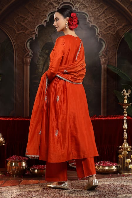 Miku Kumar Kanika Orange Chanderi Silk Suit Set 