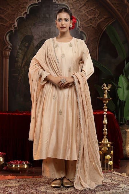 Miku Kumar Ivory Chanderi Silk Sharvi Suit Set 