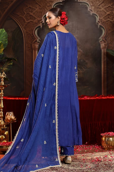 Miku Kumar Blue Chanderi Silk Tanirika Suit Set 