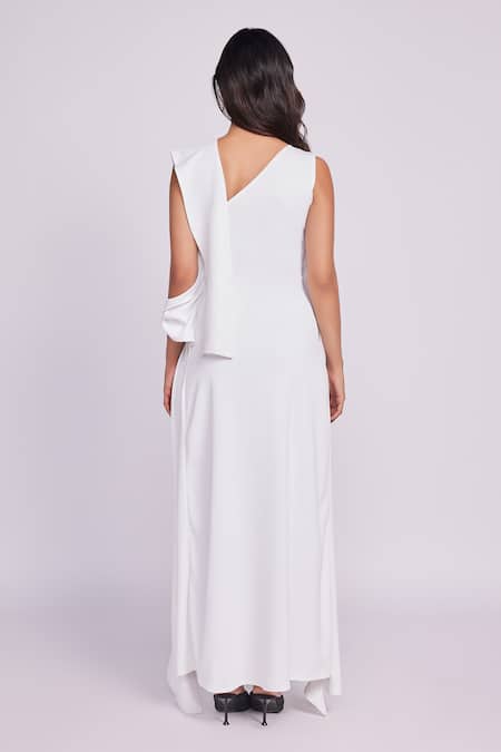 Shop Dev And Viv White Rayon Asymmetric One Shoulder Dress at Aza Fashions Shop_Dev And Viv_White Rayon Asymmetric One Shoulder Dress _at_Aza_Fashions
