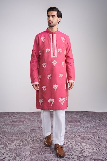 Sanjev Marwaaha Designer Pink Cotton Silk Kurta Set 
