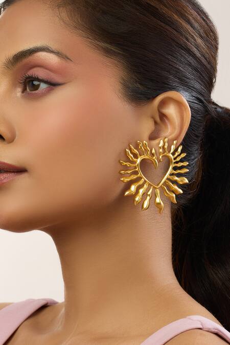 Shop_Mnsh_Gold Plated Amour Heart Earrings _Online_at_Aza_Fashions