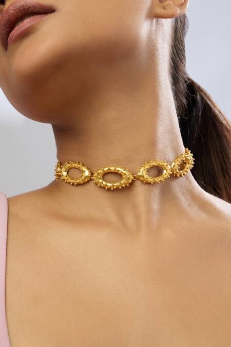 Shop_Mnsh_Gold Plated Vine Mini Oval Choker _Online_at_Aza_Fashions