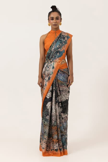 Unallume By Nisha Orange Silk Enchanted Canopy Saree