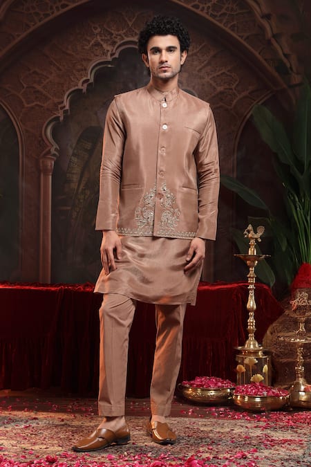 Buy_Miku Kumar_Brown Organza, Tissue Embroidery Copper Tanv Kurta Set 