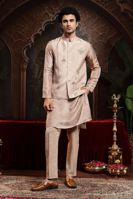 Miku Kumar Pink Tissue, Organza Embroidery Onion Mridul Kurta Set 