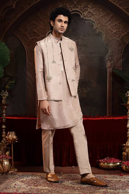 Shop_Miku Kumar_Pink Tissue, Organza Embroidery Onion Mridul Kurta Set _Online_at_Aza_Fashions